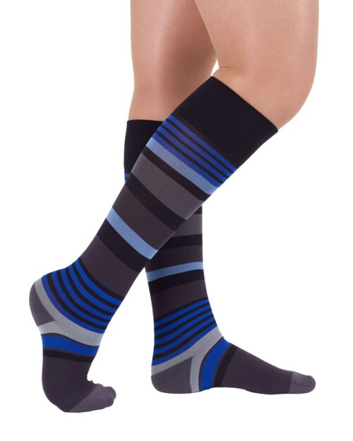 Medi Rejuva 20-30 mmHg Compression Knee High Motley Stripe Black/Blue Unisex