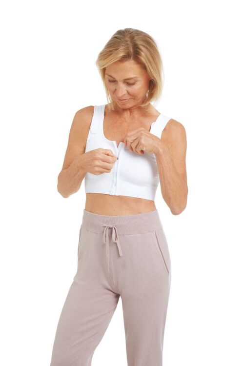 Amoena Pamela Seamless Post Surgical Compression Bra Front Zip Rose Nude, White and Black - Image 4