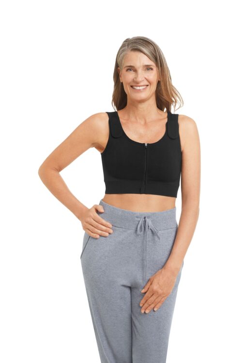 Amoena Pamela Seamless Post Surgical Compression Bra Front Zip Rose Nude, White and Black - Image 3