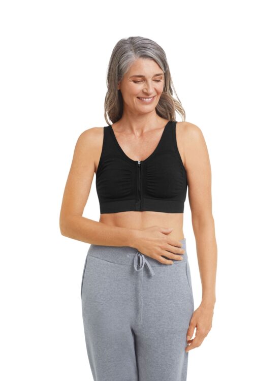 Amoena Emilia Seamless Post Surgical Compression Bra Front Zip Rose Nude, White and Black - Image 2